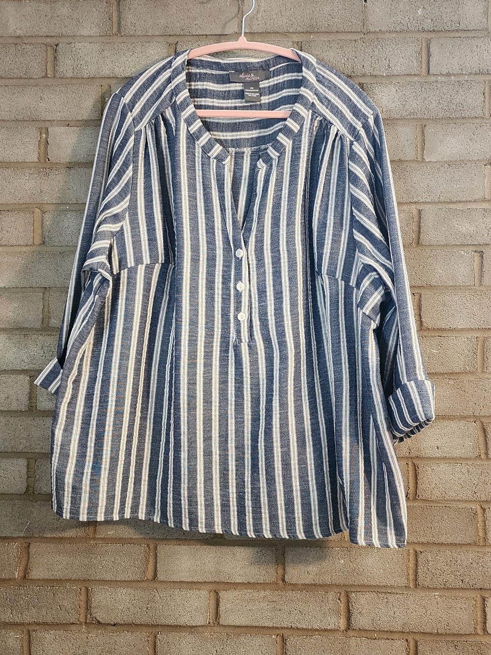Olivia & Martin Striped Women’s Button Henley Top - Soft
